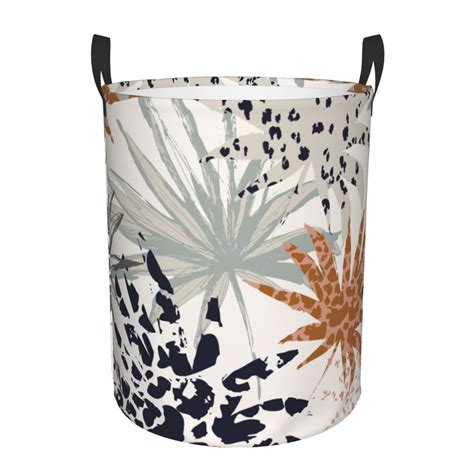 Coaee Tropical Leaves Laundry Basket With Handle Waterproof Round