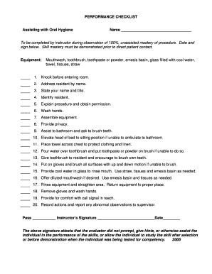 Fillable Online Mhs Mcsnc Performance Checklist Assisting With Oral