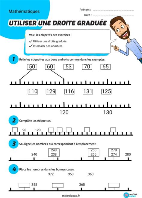 Exercices Utiliser une droite graduée pour CE1 et CE1 Maître Lucas