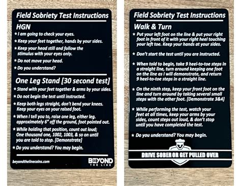 Standard Field Sobriety Test Instructions Card Beyond The Line