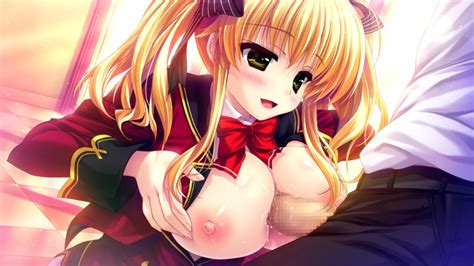 Rule 34 Female Blonde Hair Blush Bowtie Breasts Censored Cleavage