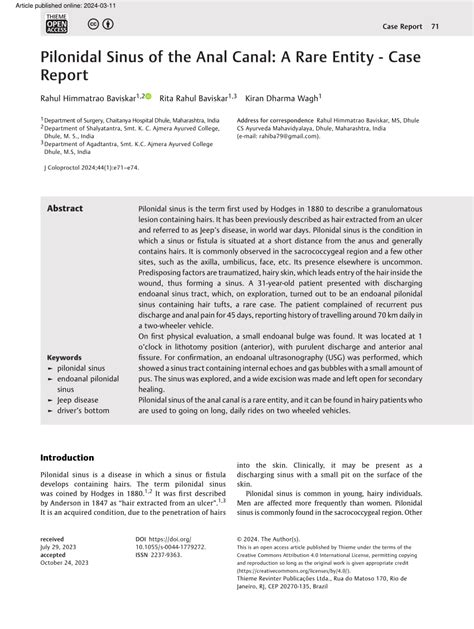 PDF Pilonidal Sinus Of The Anal Canal A Rare Entity Case Report