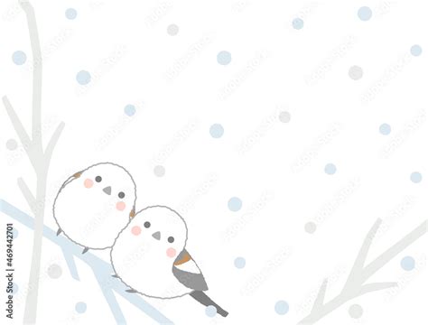 シマエナガと雪の冬のイラスト เวกเตอร์สต็อก Adobe Stock