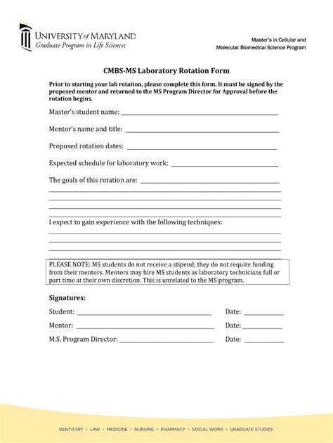 Fillable Online Lifesciences Umaryland CMBS MS Laboratory Rotation Form