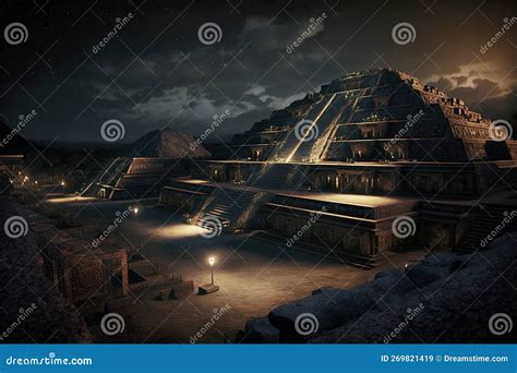 Pyramid Of Sun In Teotihuacan At Night Fantasy View Of Ancient Ruins