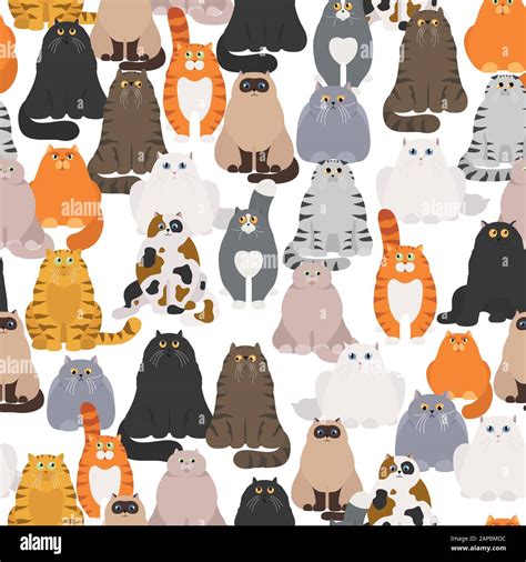 Cat Poster Cartoon Cat Characters Seamless Pattern Different Cat`s Poses And Emotions Set