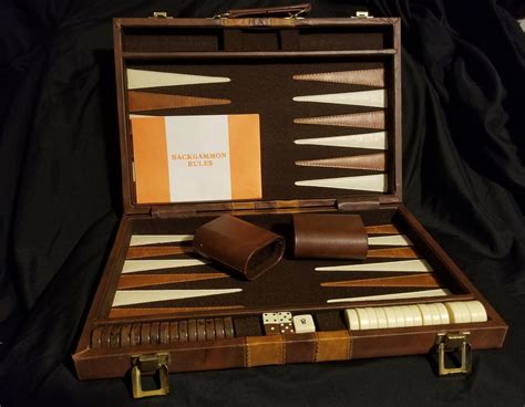 Backgammon, 20” Backgammon Board with Leatherette Case, 1990’s, COMPLETE