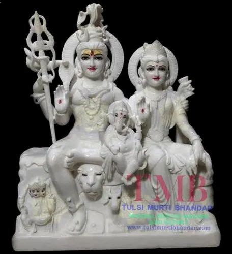 Painted Hindu White Marble Shiv Pariwar Statue For Worship Size 3