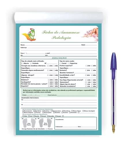 Bloco Ficha Anamnese Podologia 100 Folhas 15x21 Cm Parcelamento