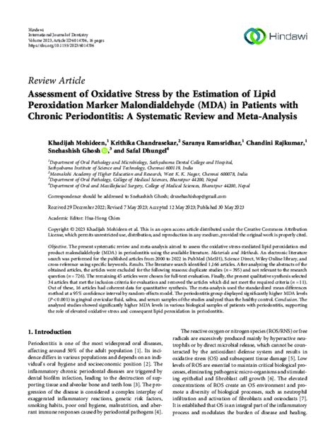 Pdf Assessment Of Oxidative Stress By The Estimation Of Lipid