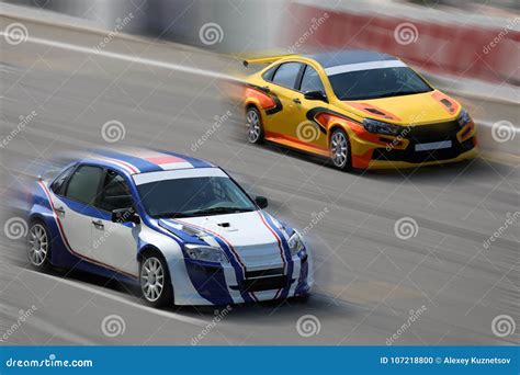 Two Racing Cars On A Racing Track Stock Photo Image Of Moving Motor