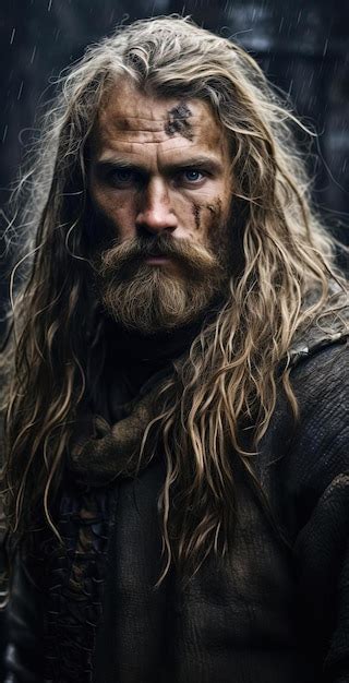 Um Homem Viking Cabelos Longos E Barba No Estilo De Uma Narrativa