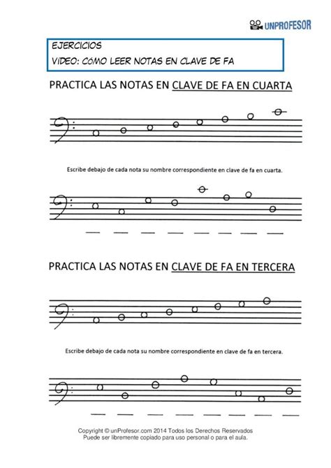 Pdf Ejercicios VÍdeo CÓmo Leer Notas En Clave De Fa · Practica Las Notas En Clave De Fa En