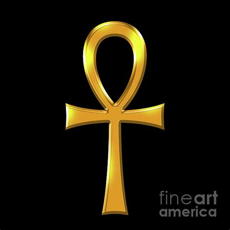 Golden Ankh Symbol The Key Of Life A Cross With Handle Over Black