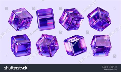 Collection Crystalline Reflective Glass Cubes Holographic Stock