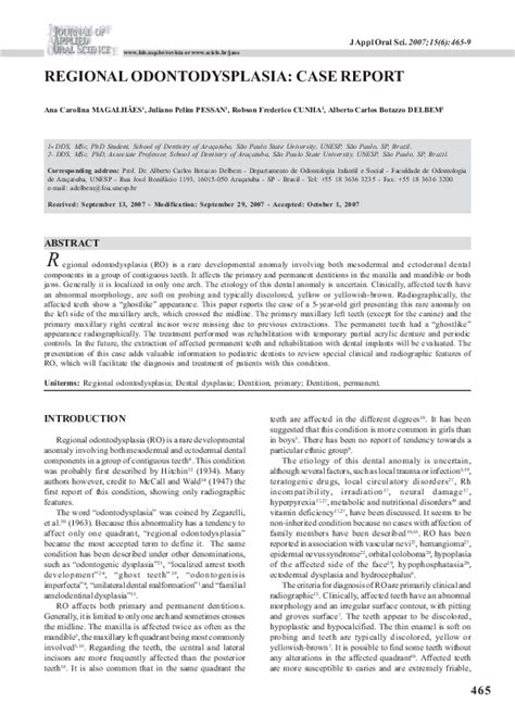 (PDF) Regional odontodysplasia: case report | Ana Magalhães - Academia.edu