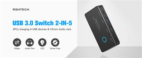 USB 3 0 Switch RSHTECH 2 In 5 Output USB 3 0 Sharing Switcher Aluminum