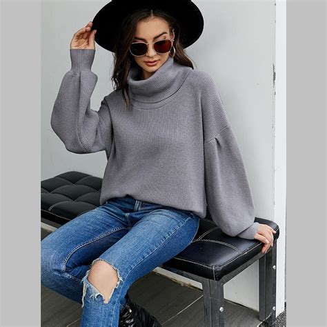 Buy Autumn And Winter Womens Long Sleeved Loose Knitted Sweater Solid