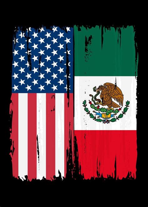 American Mexican Split Flag Poster Picture Metal Print Paint By