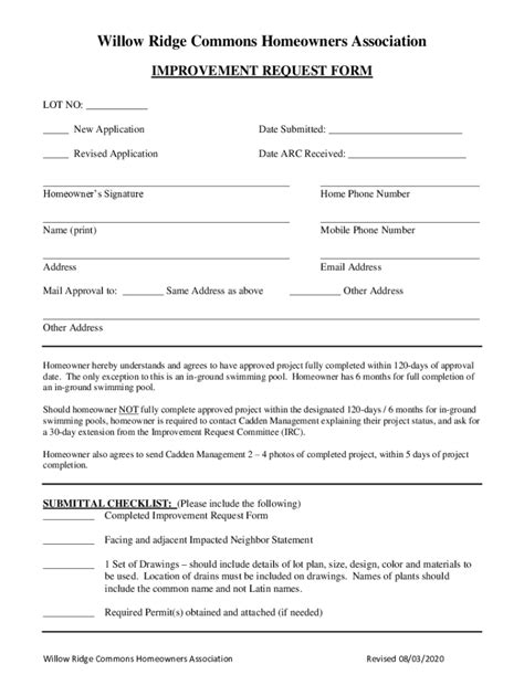 fillable  homeowner property improvement request fax email