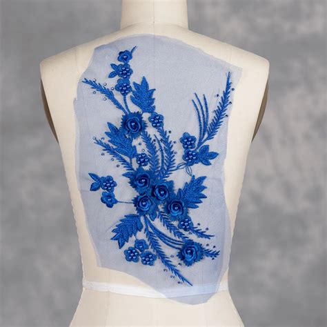 Beads Pearls Embellished Royal Blue 3d Flower Applique Oneyard