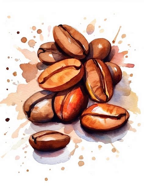 Premium Photo A Watercolor Painting Of Coffee Beans With A Splash Of