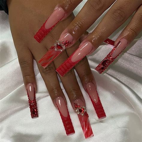 33 Bold Ideas For Red Coffin Nails With Diamonds Nail Designs Daily