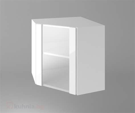 Горен кухненски шкаф за вътрешен ъгъл с една остъклена врата Нарцис ...