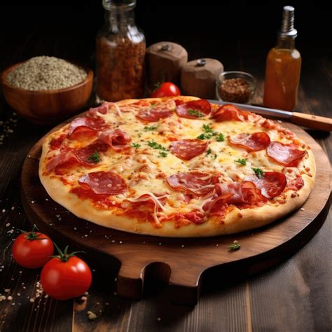 Premium Photo Pizza With Salami And Mozzarella Cheese On Wooden