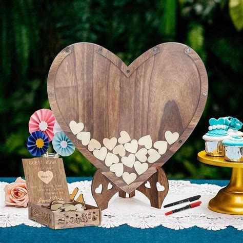 Creative Wedding Guest Book Wooden Heart Shape Guest Sign In Book W