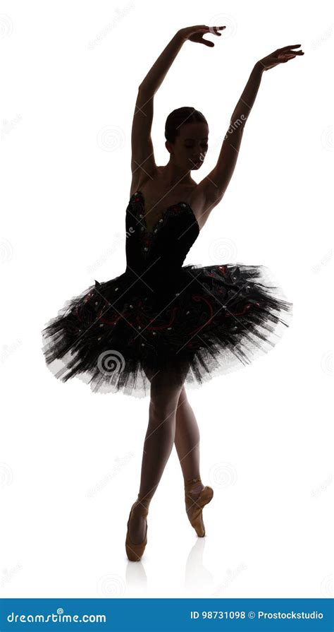 Ballerina Silhouette Making Ballet Position Arabesque Against White