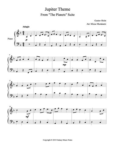 Jupiter Theme [The Planets] | Easy piano sheet music