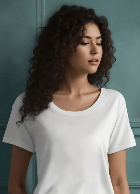 Premium Photo A Woman With Curly Hair Wearing A White Shirt