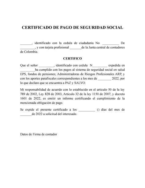 Certificado DE PAGO DE Seguridad Social CERTIFICADO DE PAGO DE