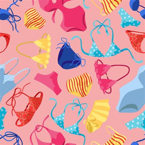Premium Vector Womens Swimsuits Bikini One Piece Swimwear Hand Drawn Vector Seamless