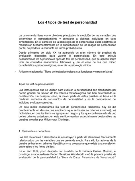 Los 4 Tipos De Test De Personalidad Pdf Comportamiento Sicología