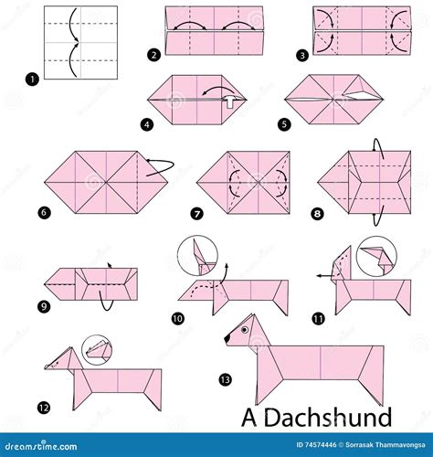 Step By Step Instructions How To Make Origami A Dog Vector