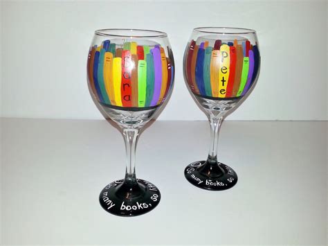 Book Club Wine Glasses Hand Painted Book Lovers by Cuddlythreads