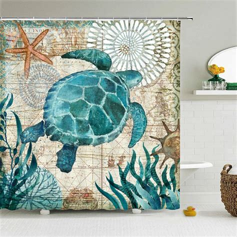 Sea Turtle Shower Curtains With 12 Hooksbathroom Curtain Etsy