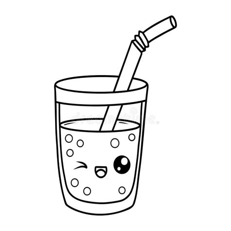 Cute Glass Of Lemonade With Straw Outline Funny Cartoon Kawaii Character Drink Line Drawing