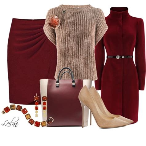 Knitted Tan Sweater With Red Coat By Leilani Almazan On Polyvore