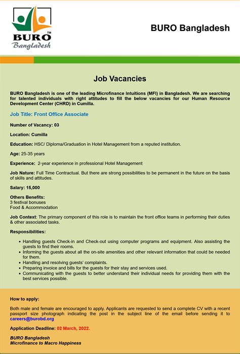 Buro Bangladesh Ngo Job Circular Bdjobsedu