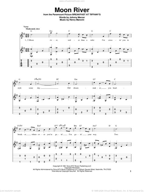 Mancini Moon River Sheet Music For Guitar Solo