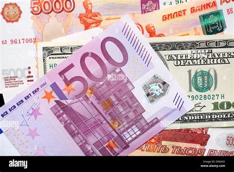 Euro Banknote Dollar Banknote Und Rubel Banknoten Im