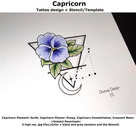 Capricorn Horoscope Flower Tattoo Tattoo Design and Tattoo - Etsy