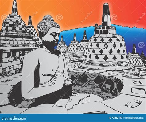 BOROBUDUR in Line Art Vector Stock Vector - Illustration of seated ...