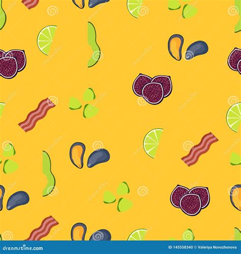 Seamless Food Pattern Flat Food Seamless Pattern Stock Illustration