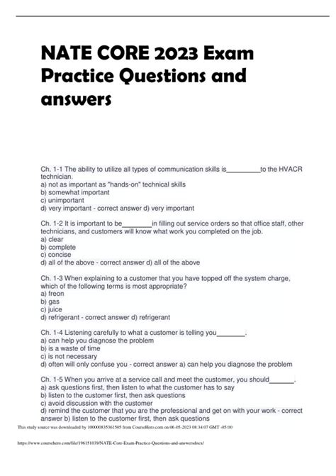 Nate Core Exam Practice Questions And Answers Nate Core