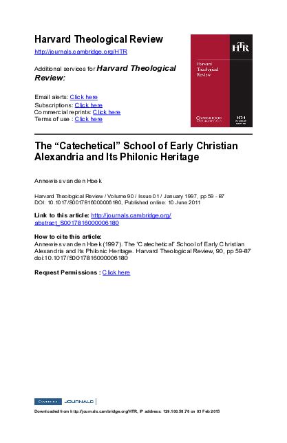 Pdf The Catechetical” School Of Early Christian Alexandria And Its