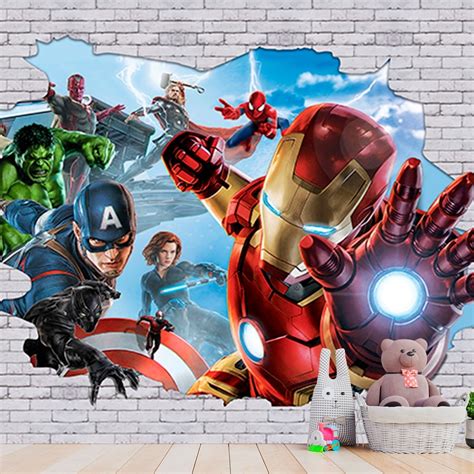 Papel Adesivo Vingadores Efeito 3d Buraco M² Elo7